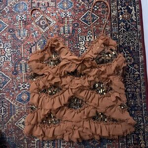 NWT Zara Brown Sequin Embellished Top